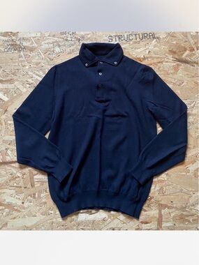 Men's Turtleneck Button-Front Sweater - Navy-Unbranded